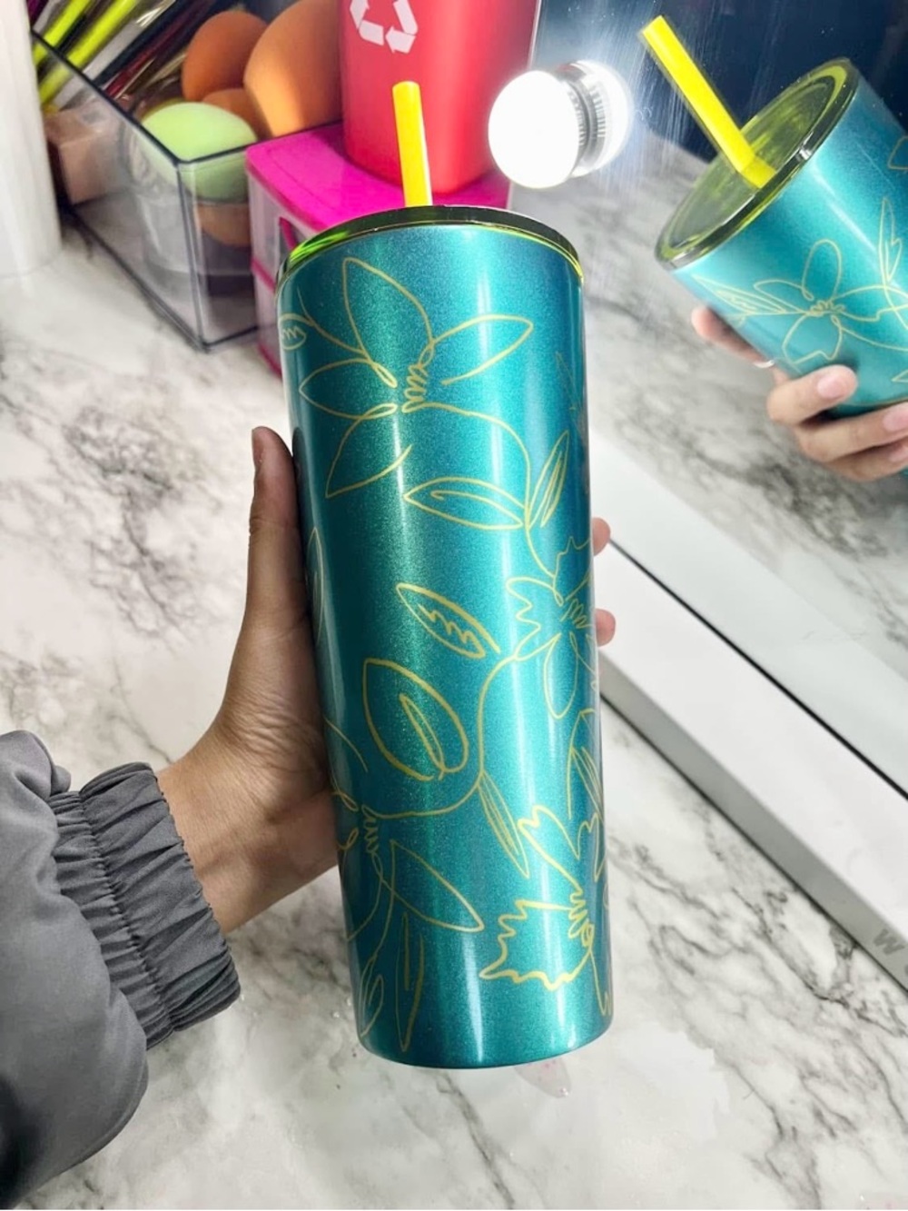 Starbucks Blue Floral Stainless Steel Tumbler